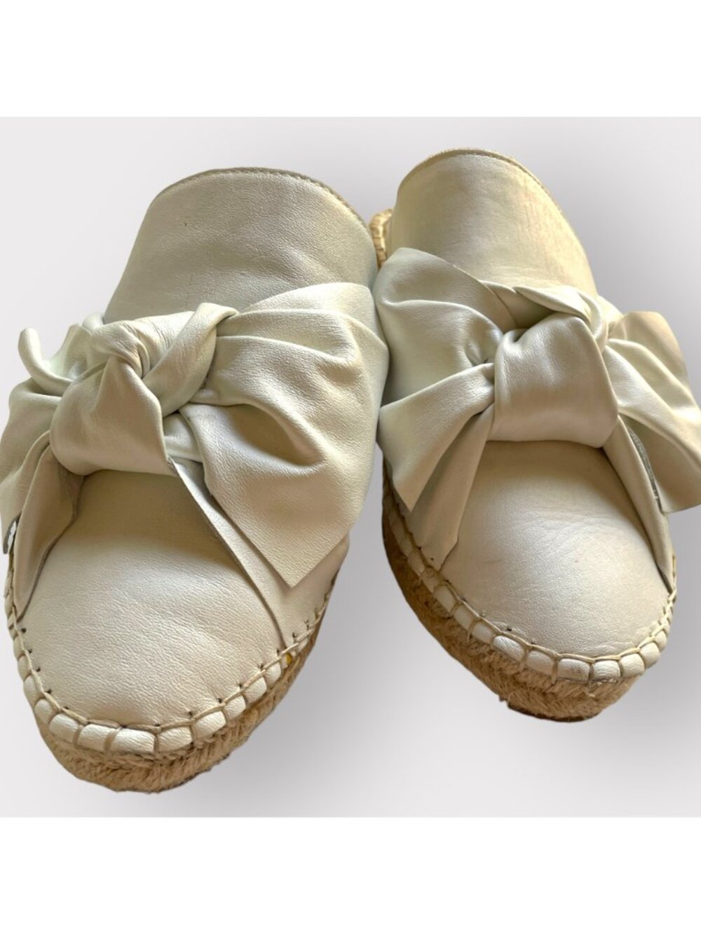 Sam Edelman Size 7.5 White Lynda Leather Bow Espadrille Slide Sandals Mule Shoes - Picture 8 of 14